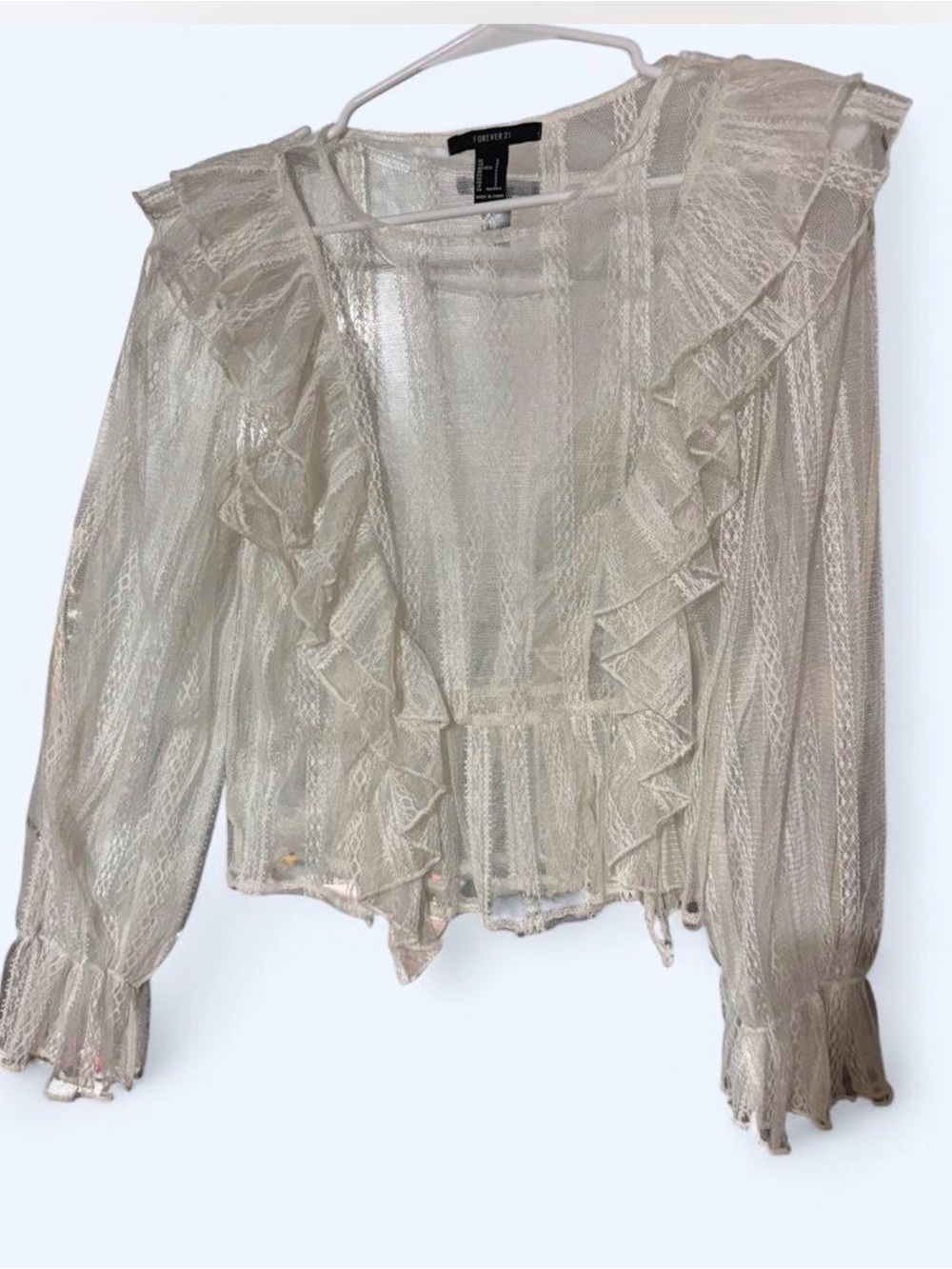 Forever 21 Cream Ruffle Sheer Blouse